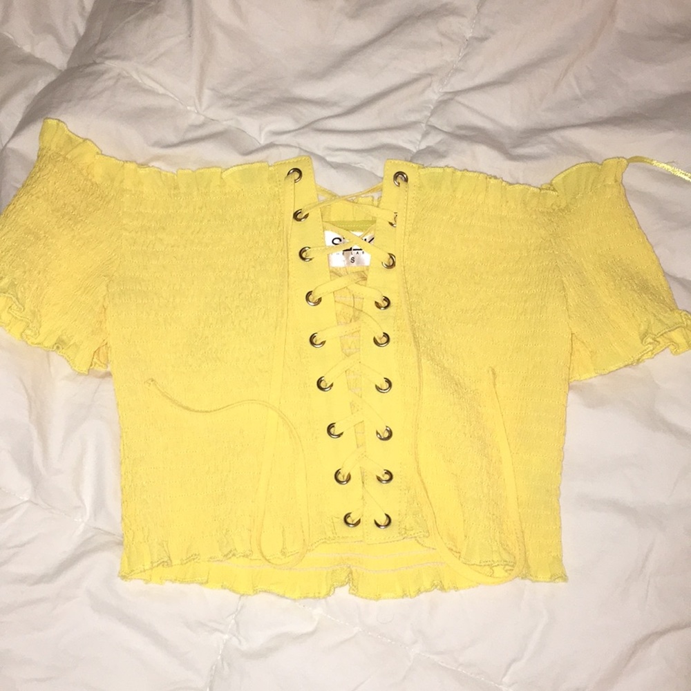 Lf seek the label lace up yellow off shoulder top - Picture 2 of 4